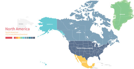 colorful detailed vector map of the north american country.