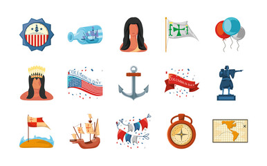 Sticker - set of icons columbus day in white background