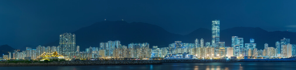 Panorama of Skyline of Hong Kong city at night