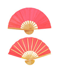 Wall Mural - Bamboo fan or red  oriental fan isolated on white Background with clipping path included.