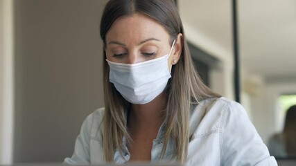 Wall Mural - Business women working in office with face mask