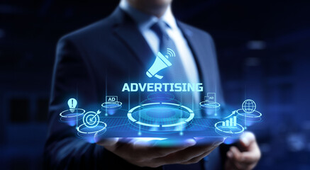 Wall Mural - advertising advertisement internet marketing business technology concept on virtual screen.