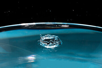 Wall Mural - Abstract an outbreak of crown water.Splash of water close up.Frozen water drop photographed at high speed.Slow dripping of liquid with air bubbles.Nature backgrounds or Wallpaper.Frozen liquid splash