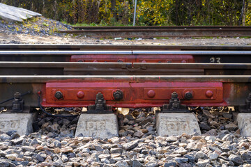 Wall Mural - Railroad. Railroad tracks made of metal and concrete.