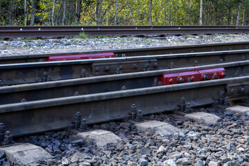 Wall Mural - Railroad. Railroad tracks made of metal and concrete.