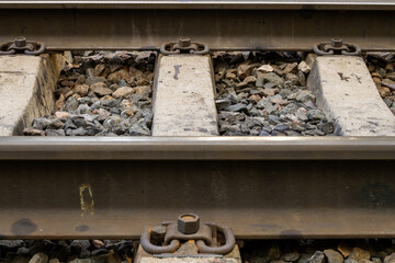 Wall Mural - Railroad. Railroad tracks made of metal and concrete.