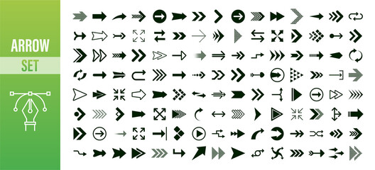 Arrows big black set icons. Arrow icon. Arrows for web design, mobile apps, interface and more. Vector stock illustration.