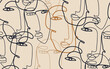 © Irina - Continuous line drawing of faces. Modern fashionable pattern. Minimalist abstract aesthetic style.