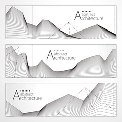 Leinwandbilder - Architecture abstract modern building, Architecture building construction perspective line drawing design banner set.
