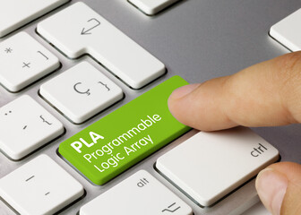 Wall Mural - pla programmable logic array - inscription on green keyboard key.