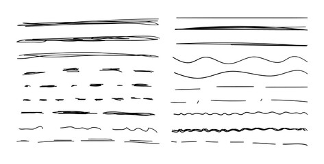 Wall Mural - vector set of hand drawn lines, black drawings isolated on white background, brush stokes.