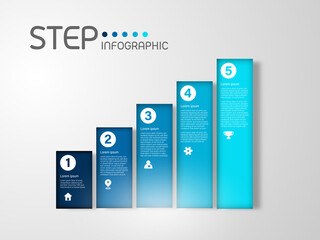 Wall Mural - Bar chart shape elements with steps,road map,options,graph,milestone,processes or workflow.Business data visualization.Creative step infographic template for presentation,vector illustration.