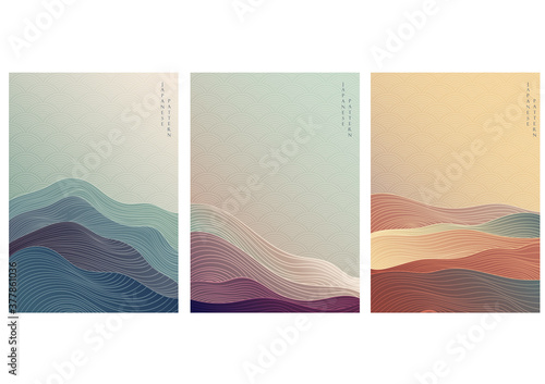 Japanese background with line wave pattern vector. Abstract template with geo...