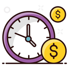 Poster - 
Time is money concept, dollar coin with wall clock in editable style 
