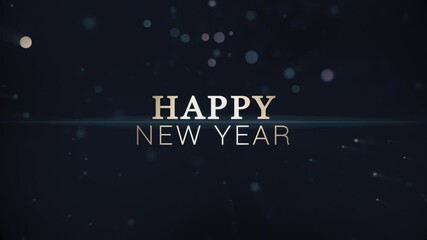 Wall Mural - 4k animation. happy new year greetings video card with shining golden bokeh particles on a backgroun