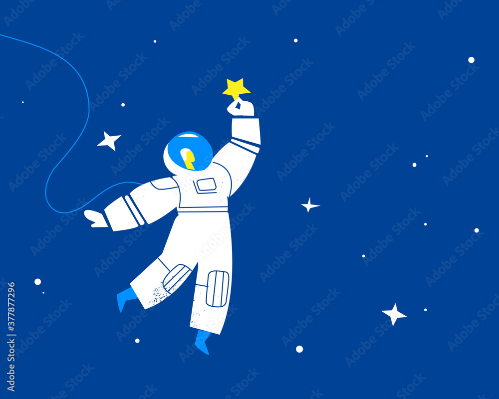 Un astronauta nello spazio che tiene una stella - obrazy, fototapety, plakaty 