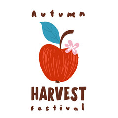 Harvest festival. Vector logo. Red ripe Apple.