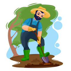 Canvas Print - Cartoon Color Character Person Male and Agricultural Workers Concept. Vector