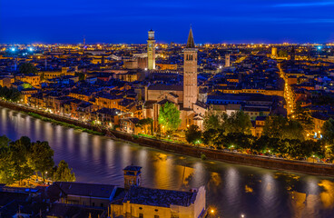 Wall Mural - Sunset aerial view of Verona, Italy. Skyline of Verona.