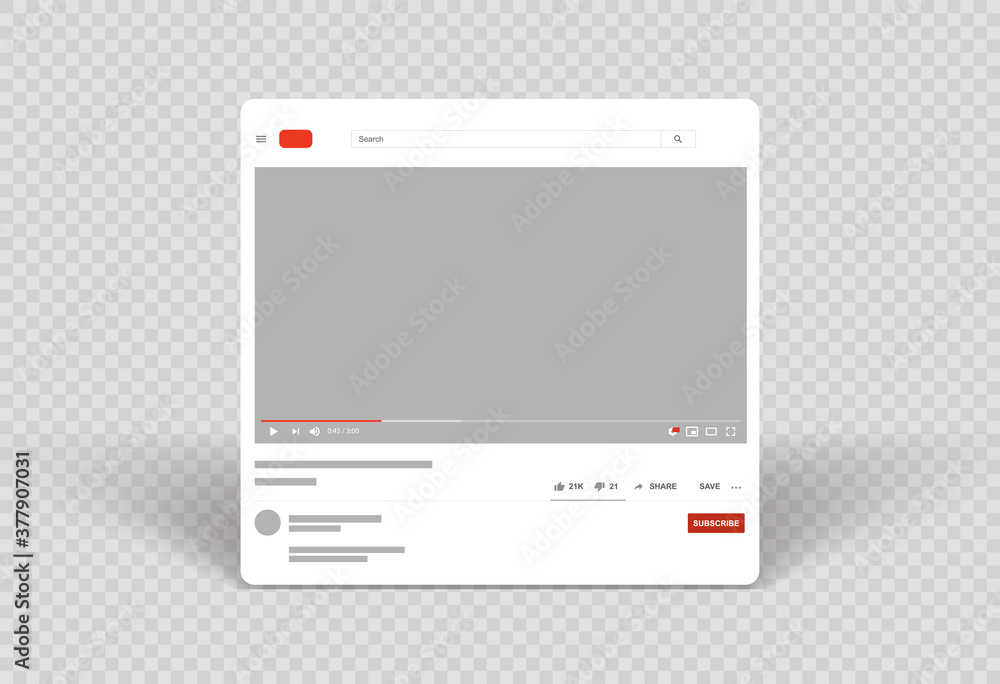 Youtube web video player layout mockup and Template video frame Mobile ...