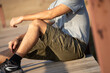 Asia man in bermuda shorts and t-shirt, outdoor activity concept