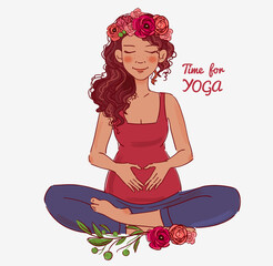 Young pregnant woman practicing yoga 
