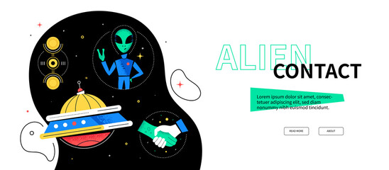 Wall Mural - Alien contact - colorful flat design style web banner