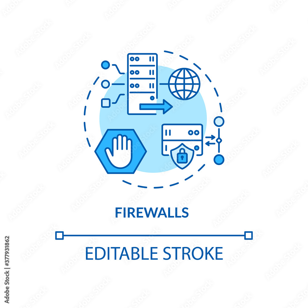 Firewalls concept icon. Unauthorized access prevention idea thin line ...