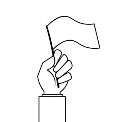 Wall Mural - businessman hand holding blank flag line icon. clipart image isolated on white background.