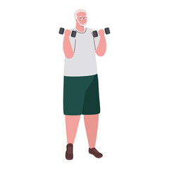 Wall Mural - old man practicing exercise with dumbbells, sport exercise concept vector illustration design