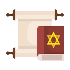 Sticker - jew bible book with papyrus scroll on white background vector illustration design