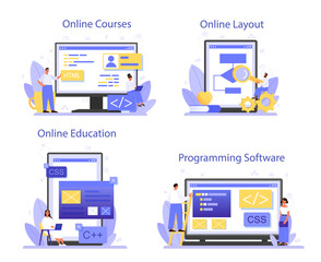 programming online service or platform set. idea of working on the computer