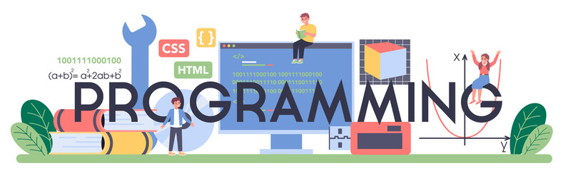 programming typographic header. student write software and create