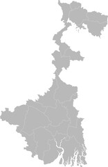  West Bengal districts map. Indian state. Gray background.