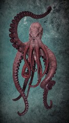 Wall Mural - Giant ocean octopus. 3D illustrative