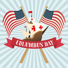 Sticker - ship with flags of happy columbus day vector design