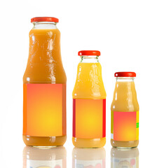 Wall Mural - Juice in a glass bottle, bright colored drink on a white background isolated