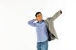 © ake - portrait of business man lawyer standing wearing suit in front of white background copy space isolated
