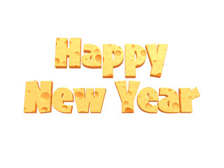 Happy new year cheese bold letters 3d-illustration isolated