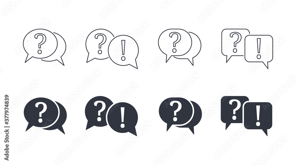 Vector questions answer icons. Question and exclamation mark. Linear ...