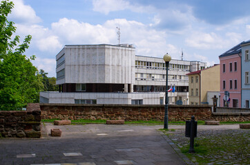 Canvas Print - Streets of Trutnov with communist building, Czech Republic