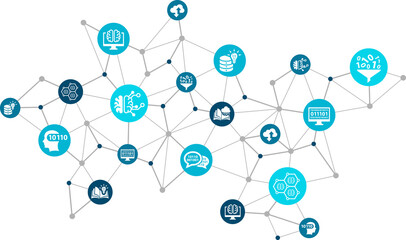 artificial intelligence vector illustration. Concept with connected icons related to ai, machine learning, neural network or software interface.