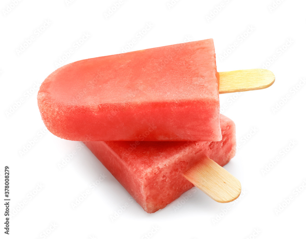 Tasty watermelon ice-cream on white background