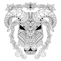 Wall Mural - hand drawn of goat head in zentangle style
