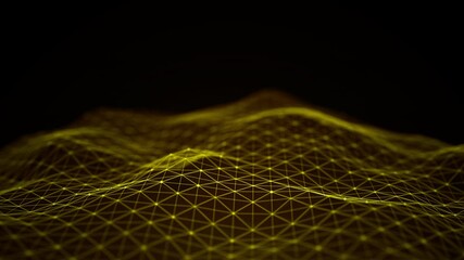 Abstract flowing smooth surface fractal waves background. Grid, mesh of dots. Water like seamless loop animation