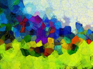 Illustration style background image, various colorful abstract patterns, oil painting pattern, create impressionist painting style.