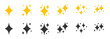 © Mooikunst - Yellow, black flat sparkles symbols icon set. Element shiny flash. Decoration starry twinkle. Glitter bright different shape, burst firework glowing light effect Isolated on white vector illustration