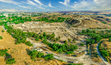 Aerial View Of Beit Shean Roman City Ruins In NOrthern Israel With Dreamy Sky