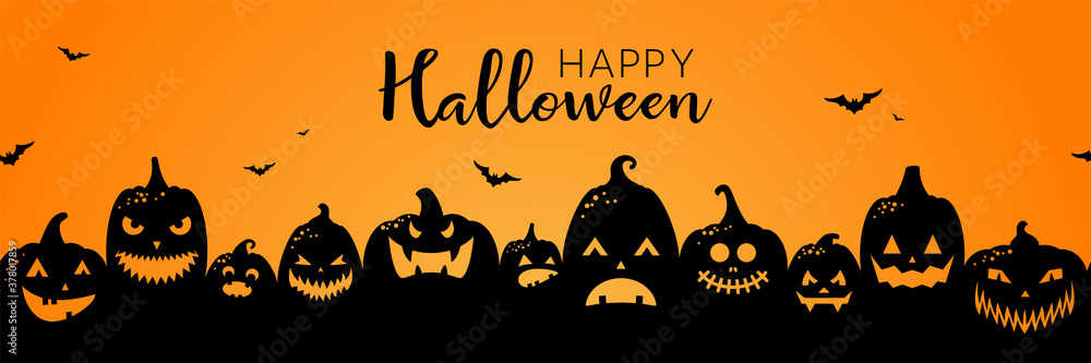Halloween pumpkins black silhouette banner background illustration - obrazy, fototapety, plakaty 