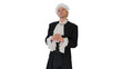 © FunKey Factory - Man dressed in courtier frock coat and white wig thinking and fi